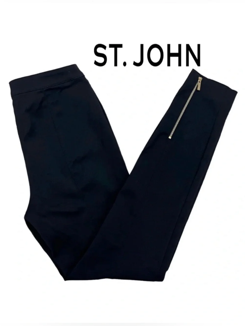 ST. JOHN COLLECTION Ankle Zip Pants Slim Fit Black High Waist Preppy Chic size 0 - Picture 2 of 11